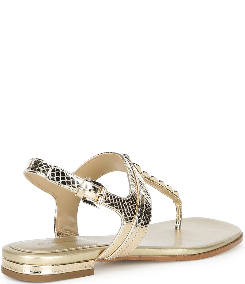 Michael Kors Marcia Metallic Leather Chain Hardware Slingback T-Strap Sandals