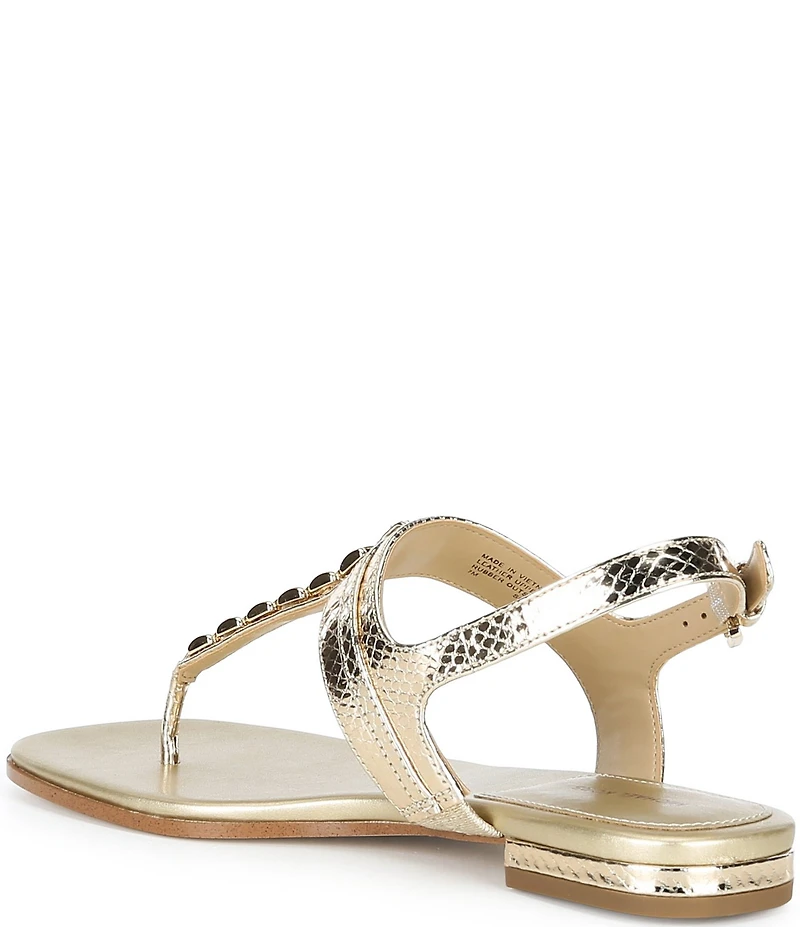 Michael Kors Marcia Metallic Leather Chain Hardware Slingback T-Strap Sandals