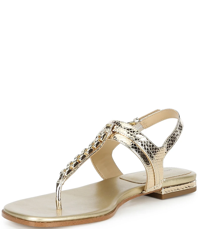 Michael Kors Marcia Metallic Leather Chain Hardware Slingback T-Strap Sandals