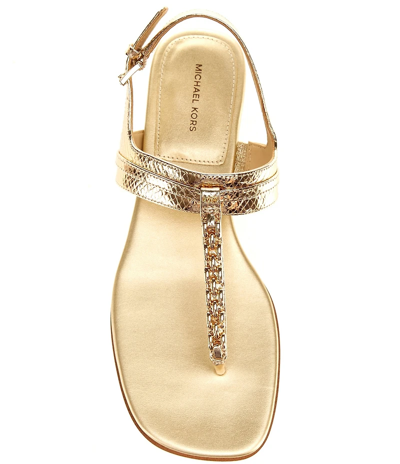 Michael Kors Marcia Metallic Leather Chain Hardware Slingback T-Strap Sandals