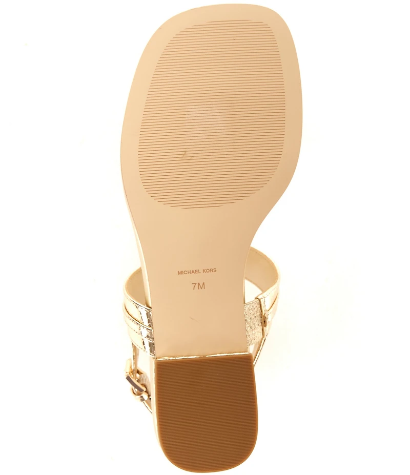 Michael Kors Marcia Metallic Leather Chain Hardware Slingback T-Strap Sandals