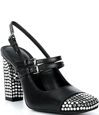Michael Kors Matilda Nailhead Cap Toe Slingback Mary Jane Block Heel Pumps