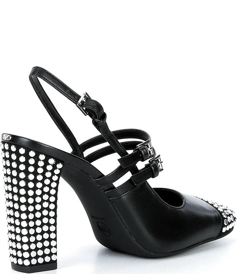 Michael Kors Matilda Nailhead Cap Toe Slingback Mary Jane Block Heel Pumps
