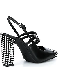 Michael Kors Matilda Nailhead Cap Toe Slingback Mary Jane Block Heel Pumps