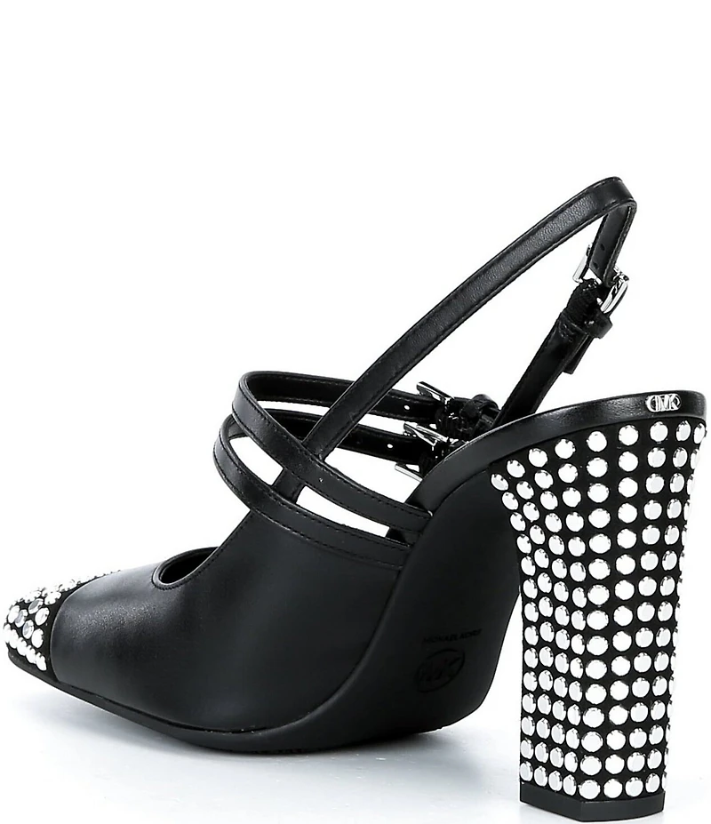 Michael Kors Matilda Nailhead Cap Toe Slingback Mary Jane Block Heel Pumps