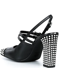 Michael Kors Matilda Nailhead Cap Toe Slingback Mary Jane Block Heel Pumps