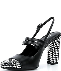 Michael Kors Matilda Nailhead Cap Toe Slingback Mary Jane Block Heel Pumps