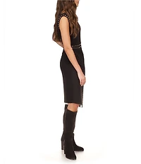MICHAEL Michael Kors Matte Jersey Studded Crew Neck Sleeveless Asymmetrical Hemline Sheath Dress