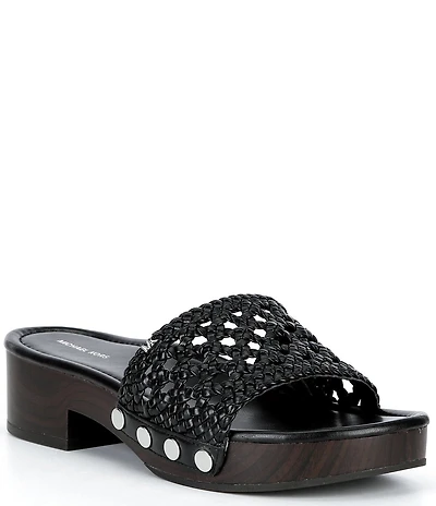 Michael Kors Mayes Woven Platform Block Heel Slide Sandals