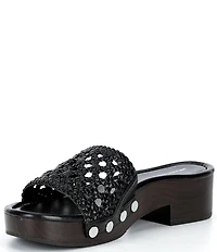 Michael Kors Mayes Woven Platform Block Heel Slide Sandals