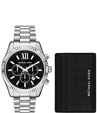 Michael Kors Men's Lexington Chronograph Stainless Steel Bracelet Watch and Card Case Gift Set