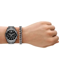 Michael Kors Men's Lexington Quartz Chronograph Gunmetal Stainless Steel Bracelet Watch and Bracelet Set