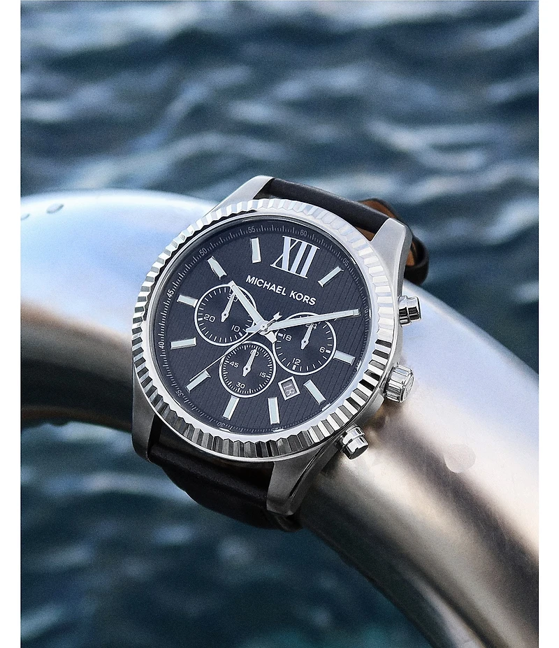 Michael Kors Men's Lexington Quartz Chronograph Leather Strap Watch