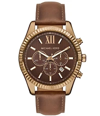 Michael Kors Men's Lexington Quartz Chronograph Leather Strap Watch