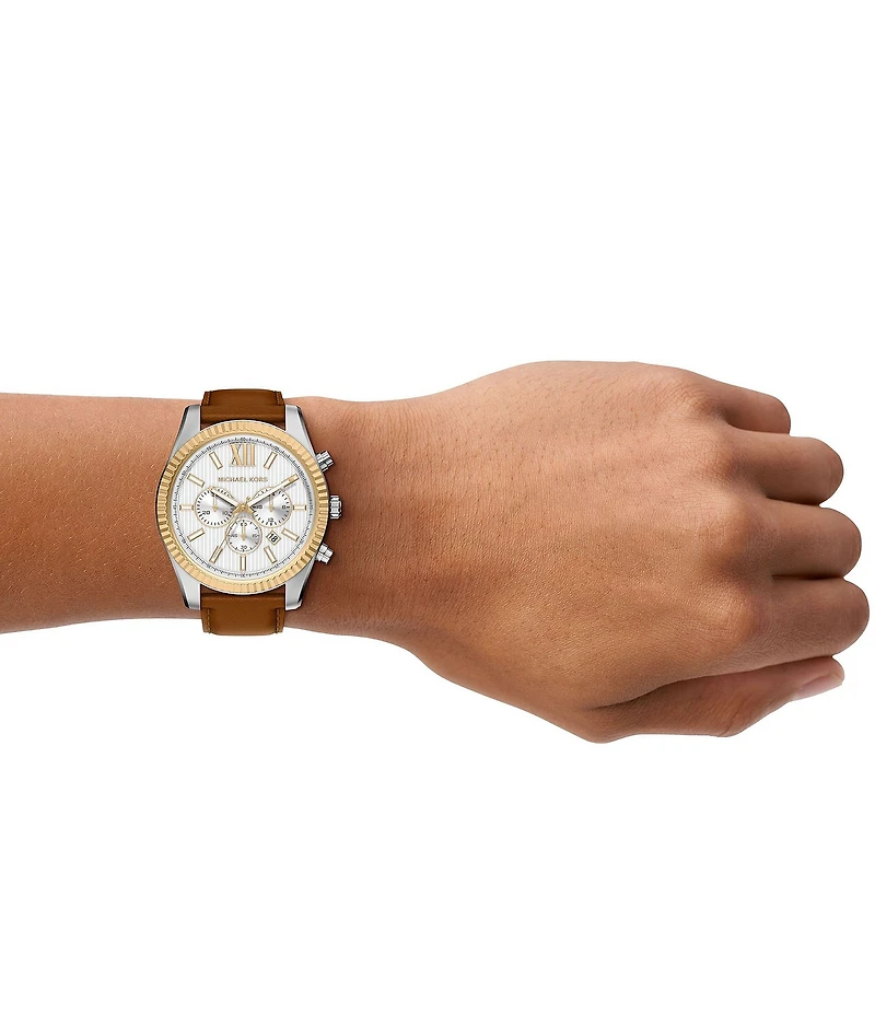 Michael Kors Men's Lexington Quartz Chronograph Leather Strap Watch