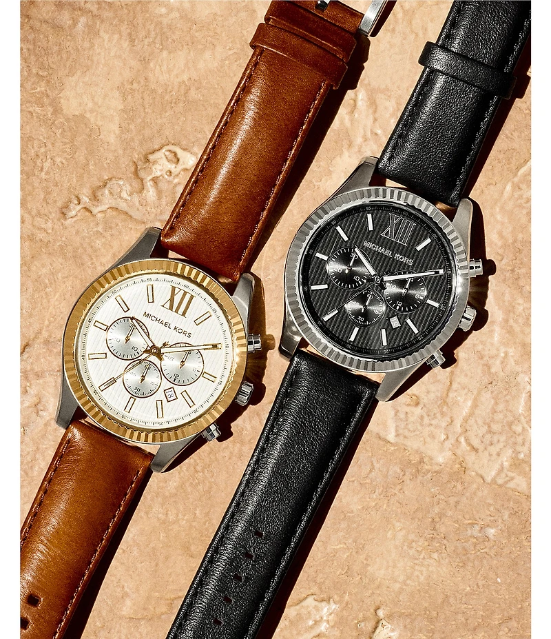 Michael Kors Men's Lexington Quartz Chronograph Leather Strap Watch