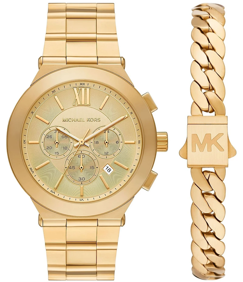 Michael Kors Men's Quartz Chronograph Gold-Tone Stainless Steel Watch and Bracelet Set