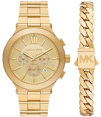 Michael Kors Men's Quartz Chronograph Gold-Tone Stainless Steel Watch and Bracelet Set