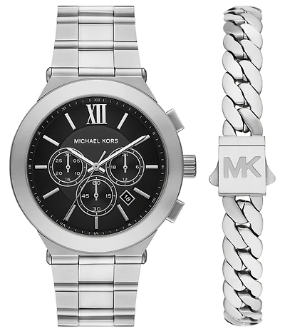 Michael Kors Men's Quartz Chronograph Stainless Steel Watch and Bracelet Set