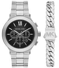 Michael Kors Men's Quartz Chronograph Stainless Steel Watch and Bracelet Set