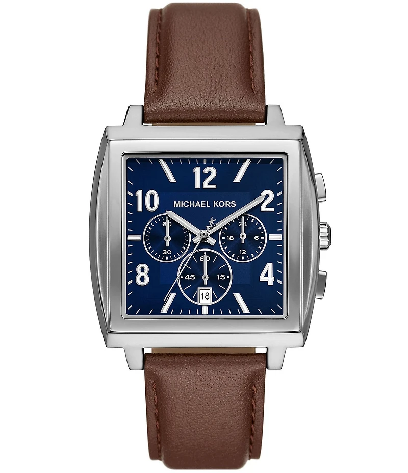 Michael Kors Men's Rhys Quartz Chronograph Brown Leather Strap Watch