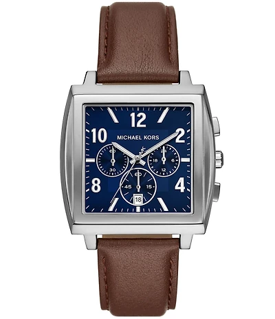 Michael Kors Men's Rhys Quartz Chronograph Brown Leather Strap Watch