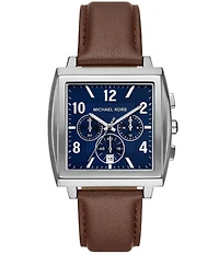Michael Kors Men's Rhys Quartz Chronograph Brown Leather Strap Watch