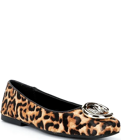 Michael Kors Milan Flex Leopard Print Haircalf Logo Ornament Ballet Flats