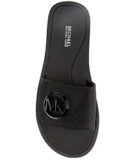 Michael Kors MK Signature Logo Charm Glitter Slide Sandals