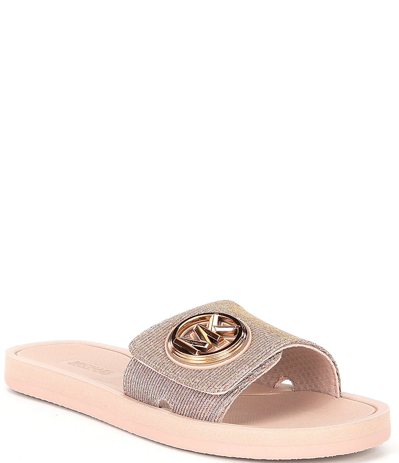 Michael Kors MK Signature Logo Charm Glitter Slide Sandals