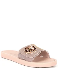Michael Kors MK Signature Logo Charm Glitter Slide Sandals