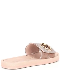 Michael Kors MK Signature Logo Charm Glitter Slide Sandals