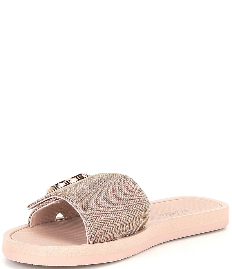 Michael Kors MK Signature Logo Charm Glitter Slide Sandals