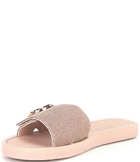 Michael Kors MK Signature Logo Charm Glitter Slide Sandals