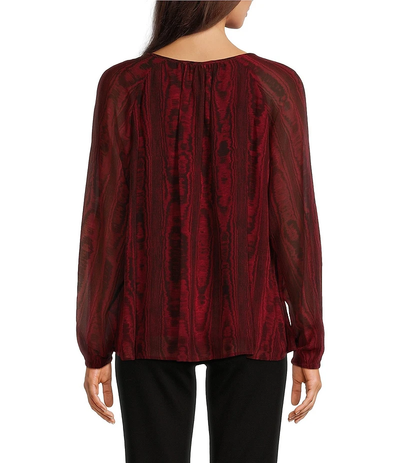 Michael Kors Moire Tie Crew Neck Long Sleeve Top