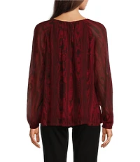 Michael Kors Moire Tie Crew Neck Long Sleeve Top