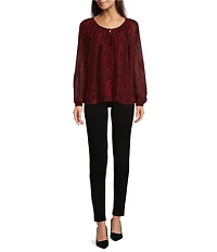 Michael Kors Moire Tie Crew Neck Long Sleeve Top