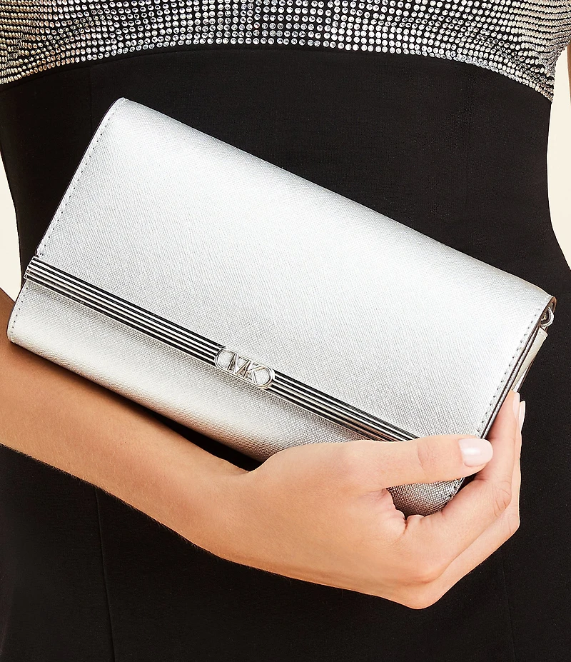 Michael Kors Mona Large Metallic Leather Clutch