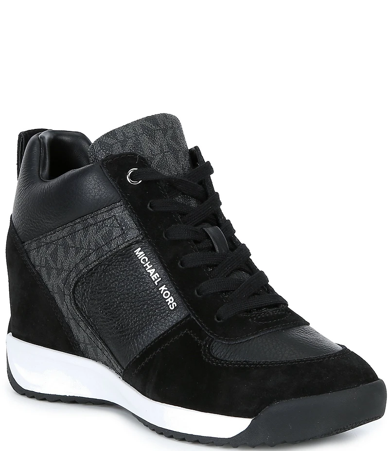 Michael Kors Nikko Trainer Suede MK Logo Hidden Wedge Sneakers