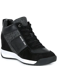 Michael Kors Nikko Trainer Suede MK Logo Hidden Wedge Sneakers