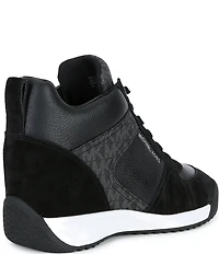 Michael Kors Nikko Trainer Suede MK Logo Hidden Wedge Sneakers