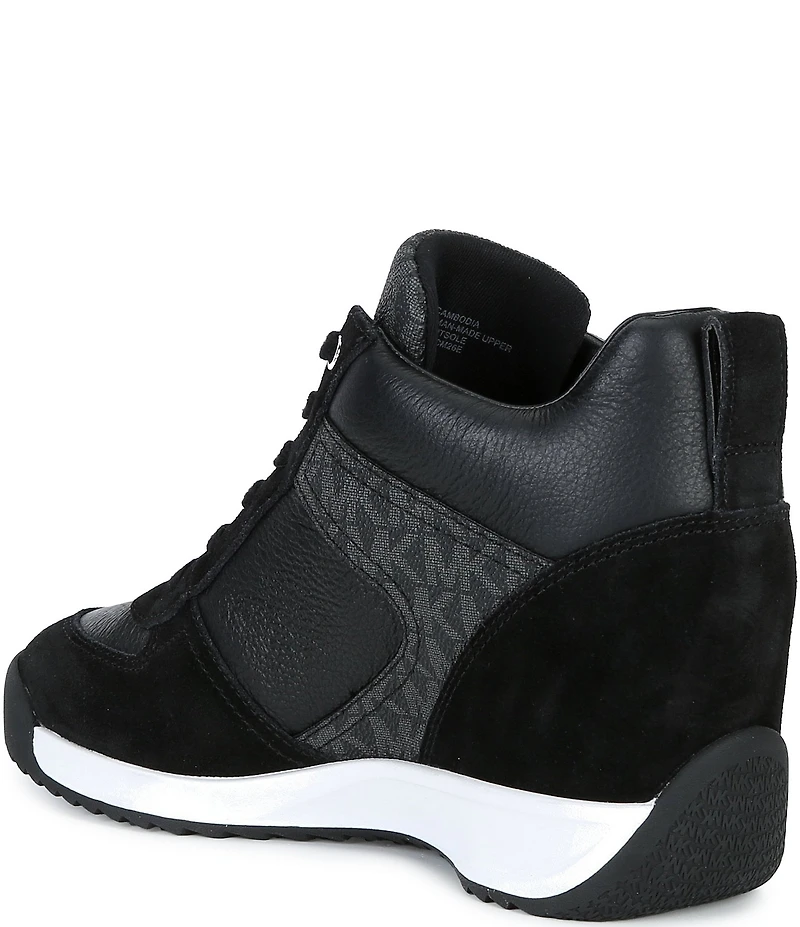 Michael Kors Nikko Trainer Suede MK Logo Hidden Wedge Sneakers