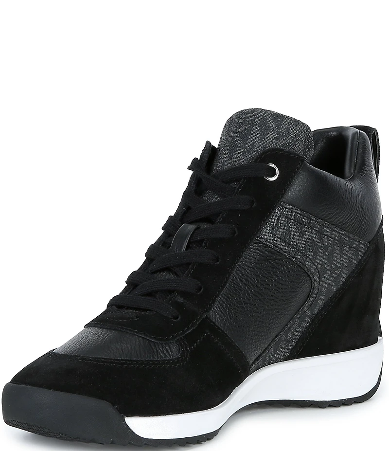 Michael Kors Nikko Trainer Suede MK Logo Hidden Wedge Sneakers