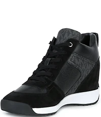 Michael Kors Nikko Trainer Suede MK Logo Hidden Wedge Sneakers
