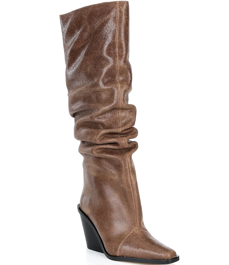 Michael Kors Noemie Distressed Leather Knee High Boots
