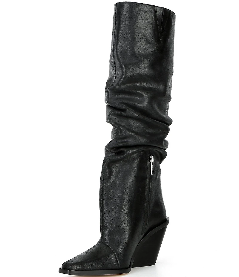 Michael Kors Noemie Distressed Leather Knee High Boots