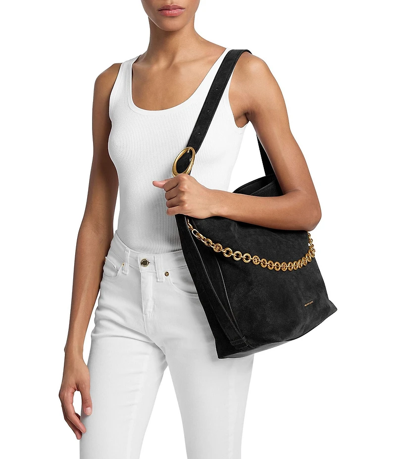 Michael Kors Nolita Large Suede Bucket Chain Shoulder Bag