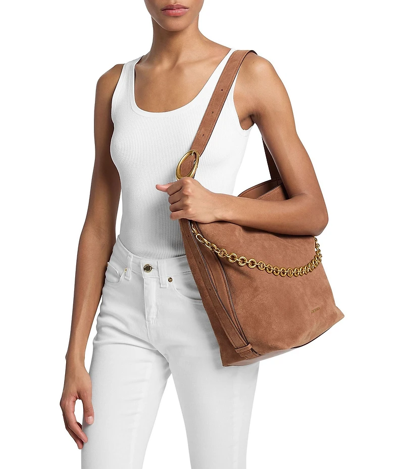 Michael Kors Nolita Large Suede Bucket Chain Shoulder Bag
