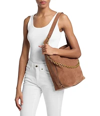 Michael Kors Nolita Large Suede Bucket Chain Shoulder Bag
