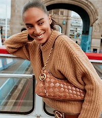 Michael Kors Nolita Medium Woven Suede Chain Pouchette Shoulder Bag